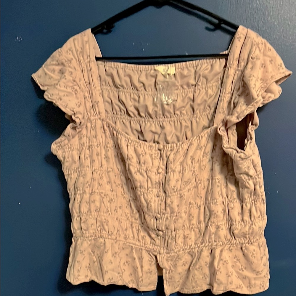 Women’s Pink Floral Crop Top - Smocked Square Neck
